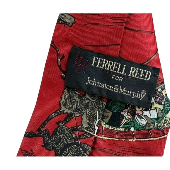 Vintage Ferrell Reed Red Christmas Night Santa Reindeer Silk Necktie Italy - Picture 4 of 6